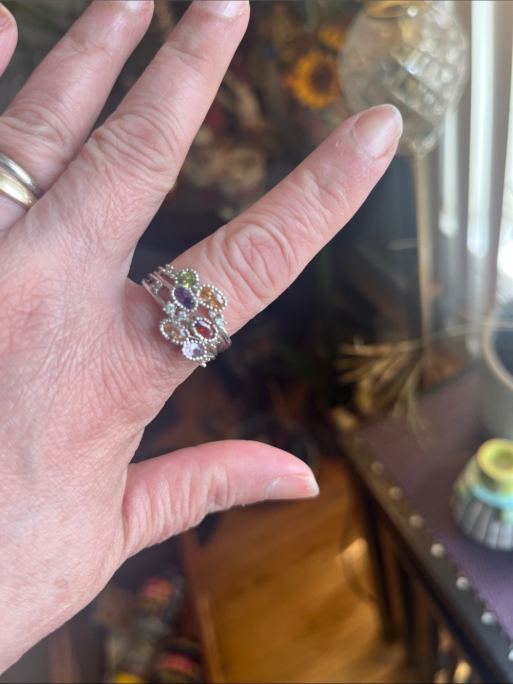Multi-Color Gemstone  Ring - Silver